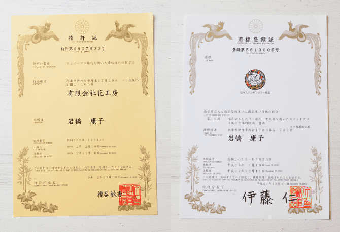 特許証と商標登録証